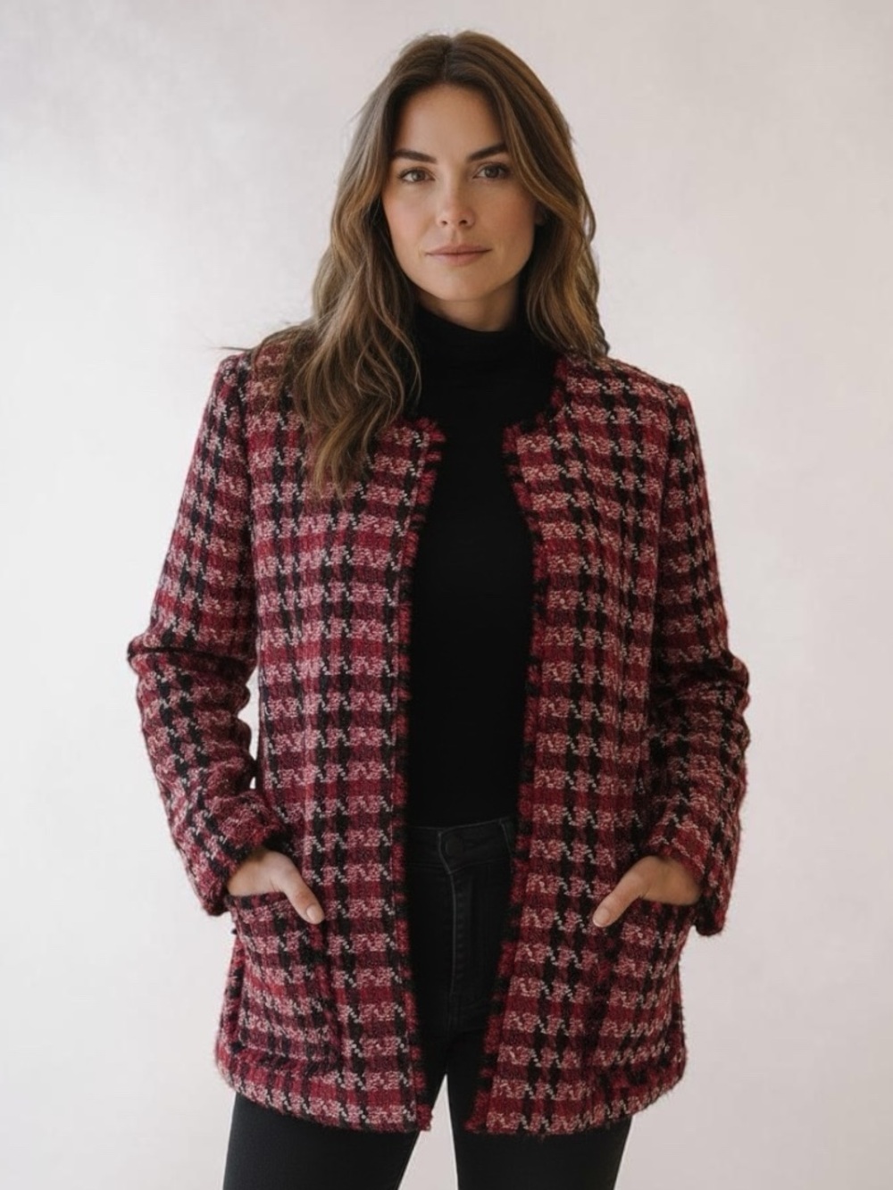 Chico’s Elegant Women's Tweed Blazer - Red & Black